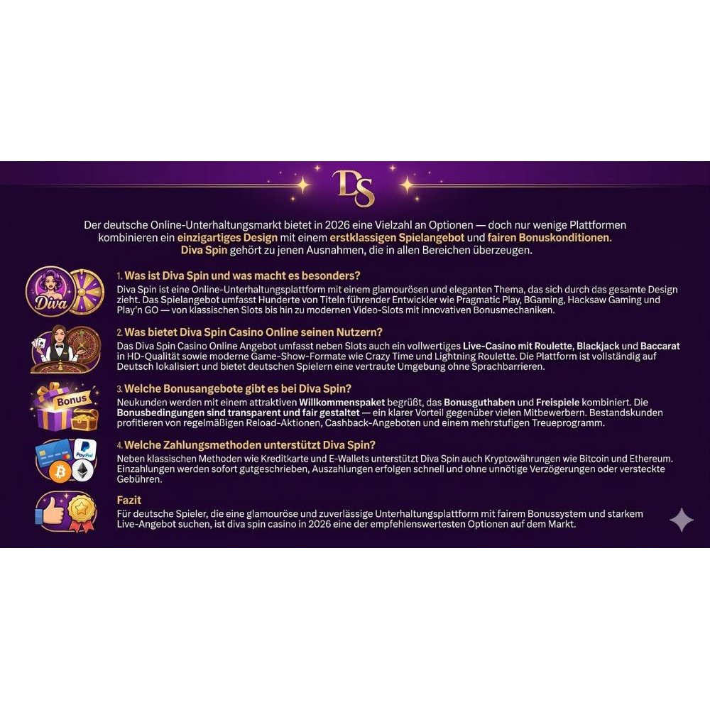 Diva Spin 2026 Online Spielangebot, Bonus und Erfahrungen für deutsche Spieler