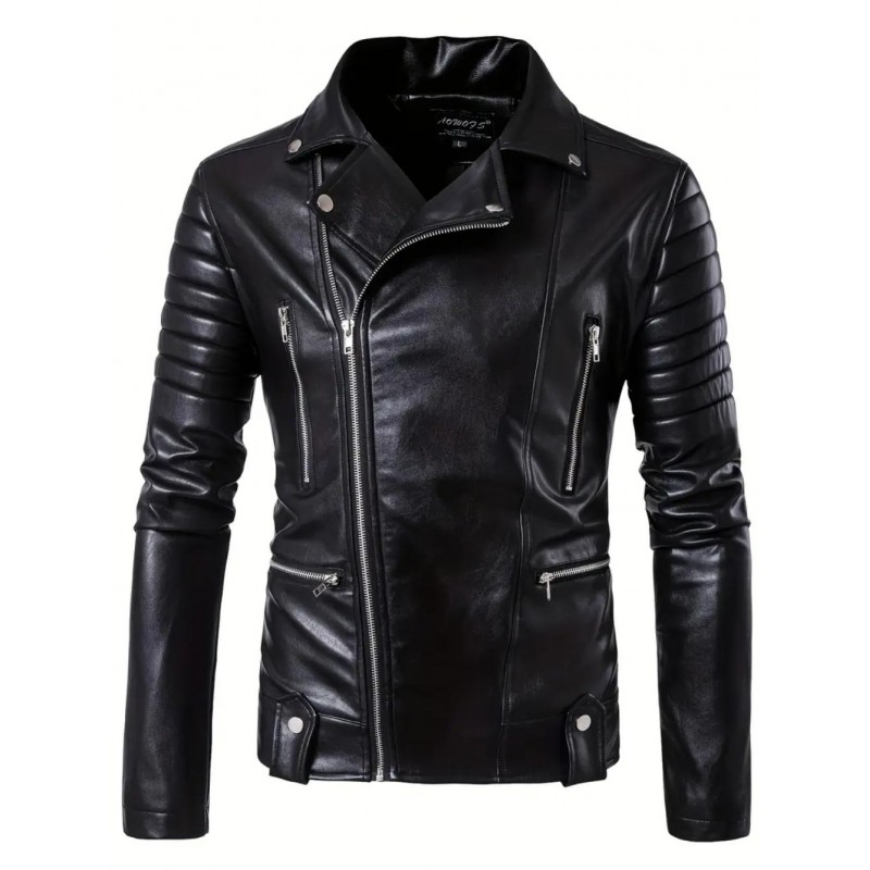 Mens Zipper PU Leather Biker Bomber Jacket EN3829739B