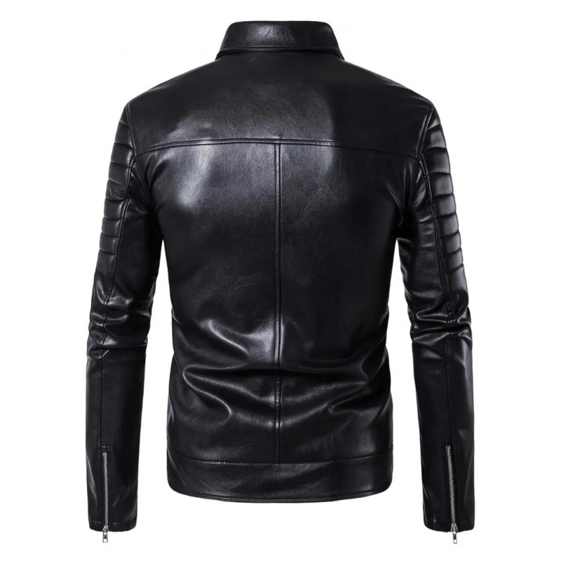 Mens Zipper PU Leather Biker Bomber Jacket EN3829739B