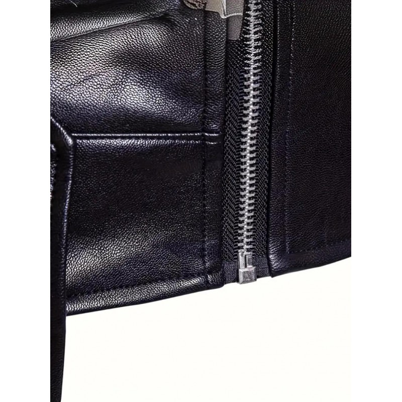 Mens Zipper PU Leather Biker Bomber Jacket EN3829739B
