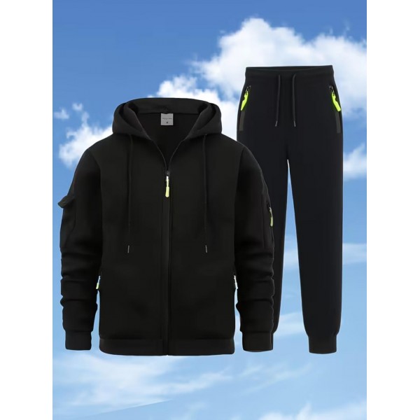 Casual Sports Hooded Zip-Up Outfit Set NK7721163Ch...