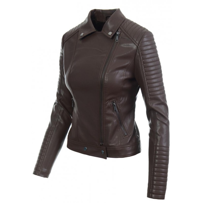 Ortalion Womens PU Leather Biker Jacket LCR8542Bw
