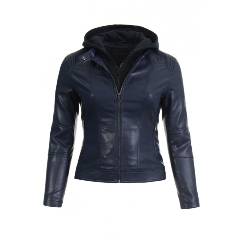 Ortalion Womens PU Leather Biker Jacket LCR8552Nv